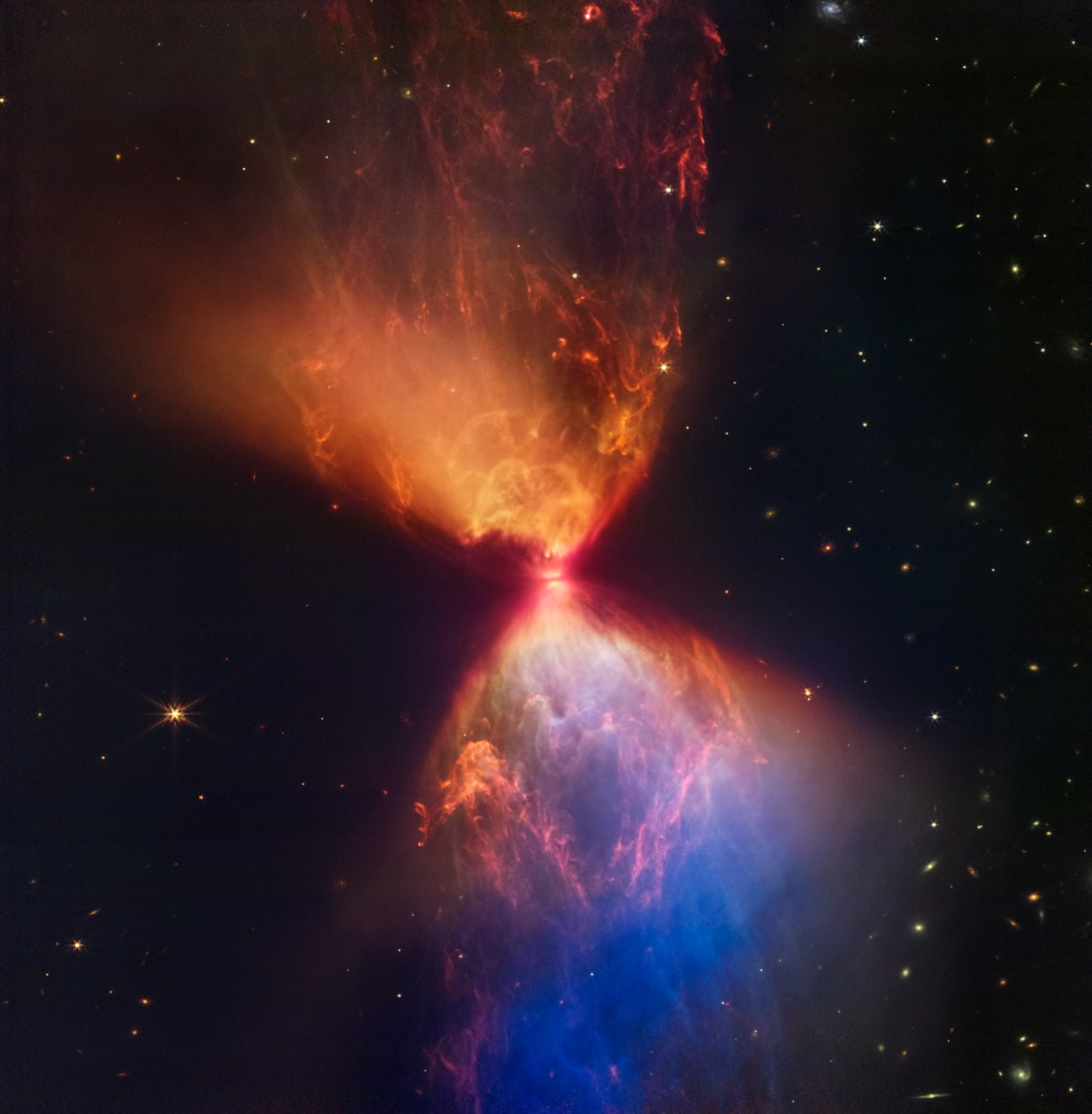 L1527とプロトスター（NIRCam画像） 作： ジェイムズウェッブ宇宙望遠鏡（NASA）
