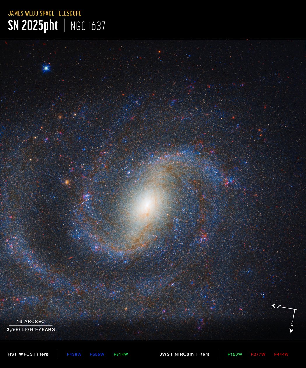 NGC 1637 コンパス画像 作： ジェイムズウェッブ宇宙望遠鏡（NASA）