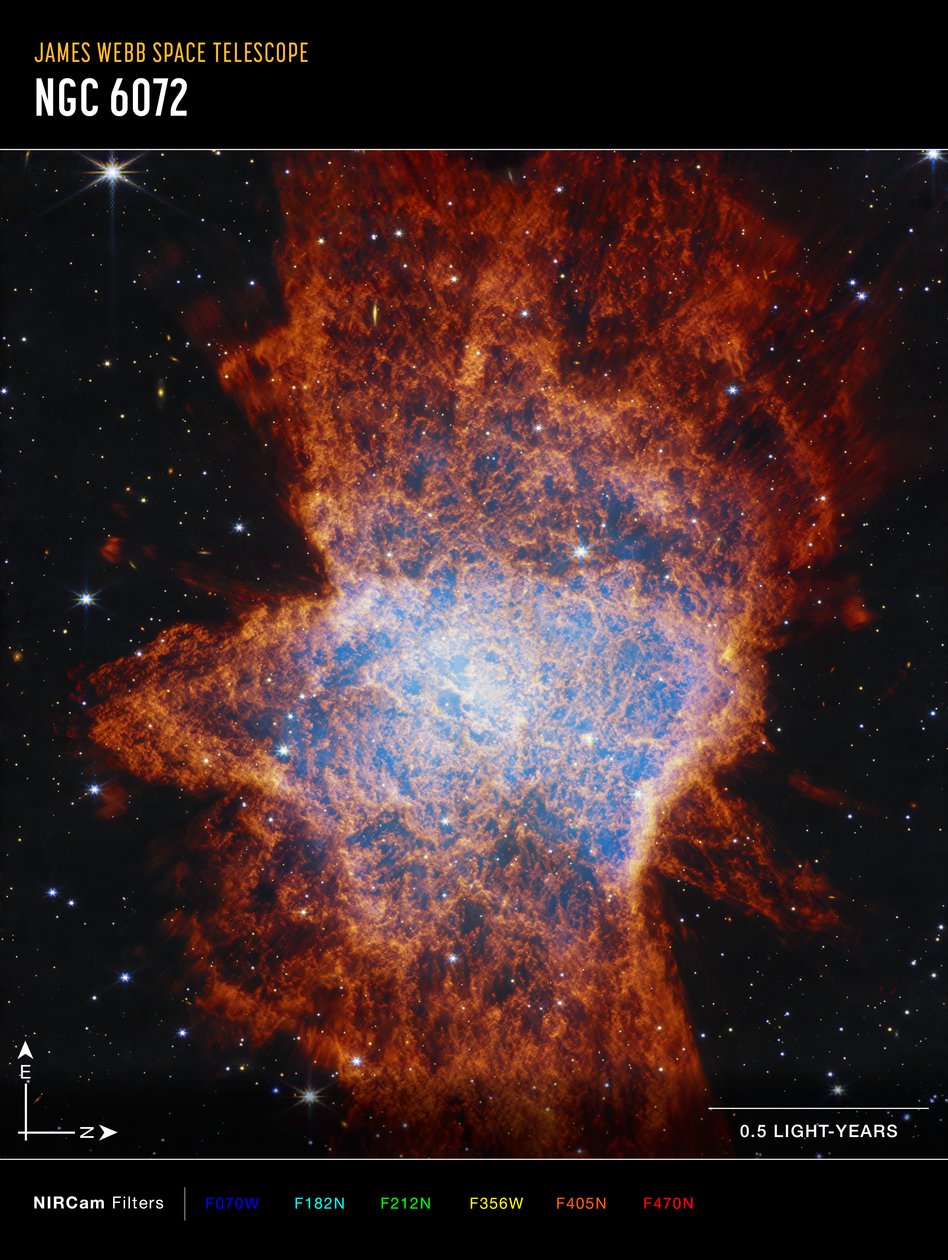 NGC 6072（NIRCamコンパス画像） 作： ジェイムズウェッブ宇宙望遠鏡（NASA）
