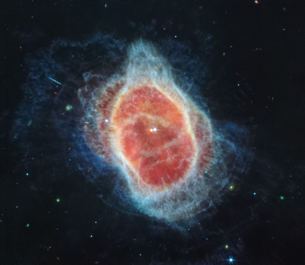 南の環状星雲（MIRI画像） 作： ジェイムズウェッブ宇宙望遠鏡（NASA）
