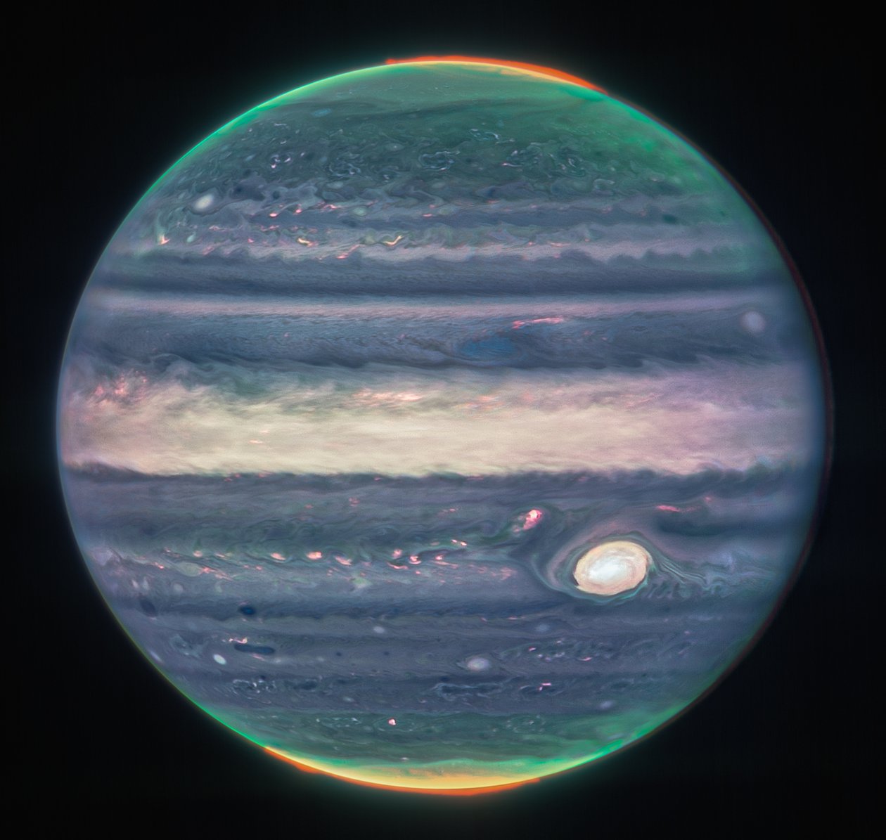 ウェッブの木星の画像は、オーロラ、ヘイズを示しています 作： ジェイムズウェッブ宇宙望遠鏡（NASA）