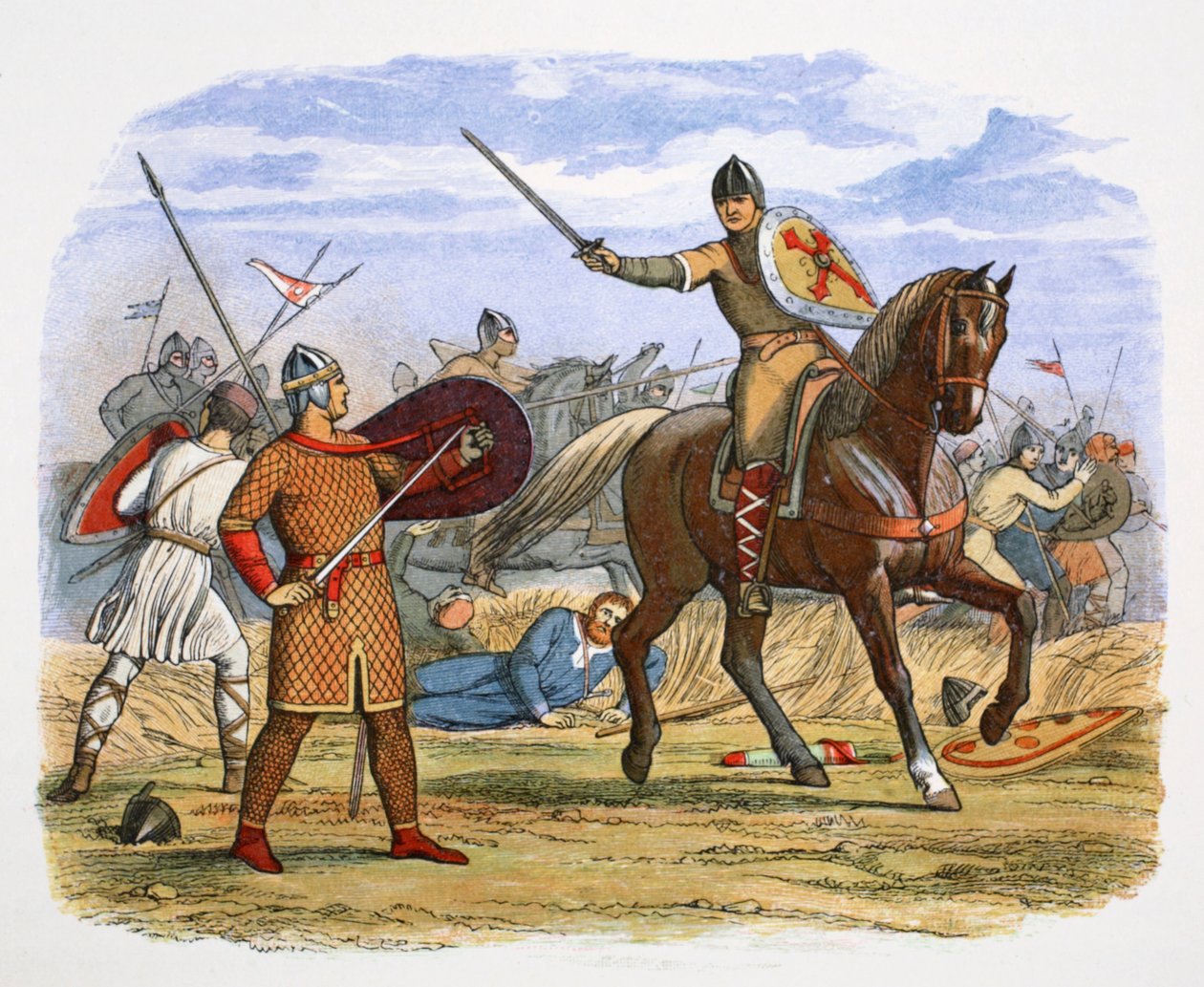 ノルマンディー公爵ロバート、ノルマンディーのティンシュブレイの戦いで捕らえられる（1106年 1864年 作： ジェームズ・ウィリアム・エドマンド・ドイル