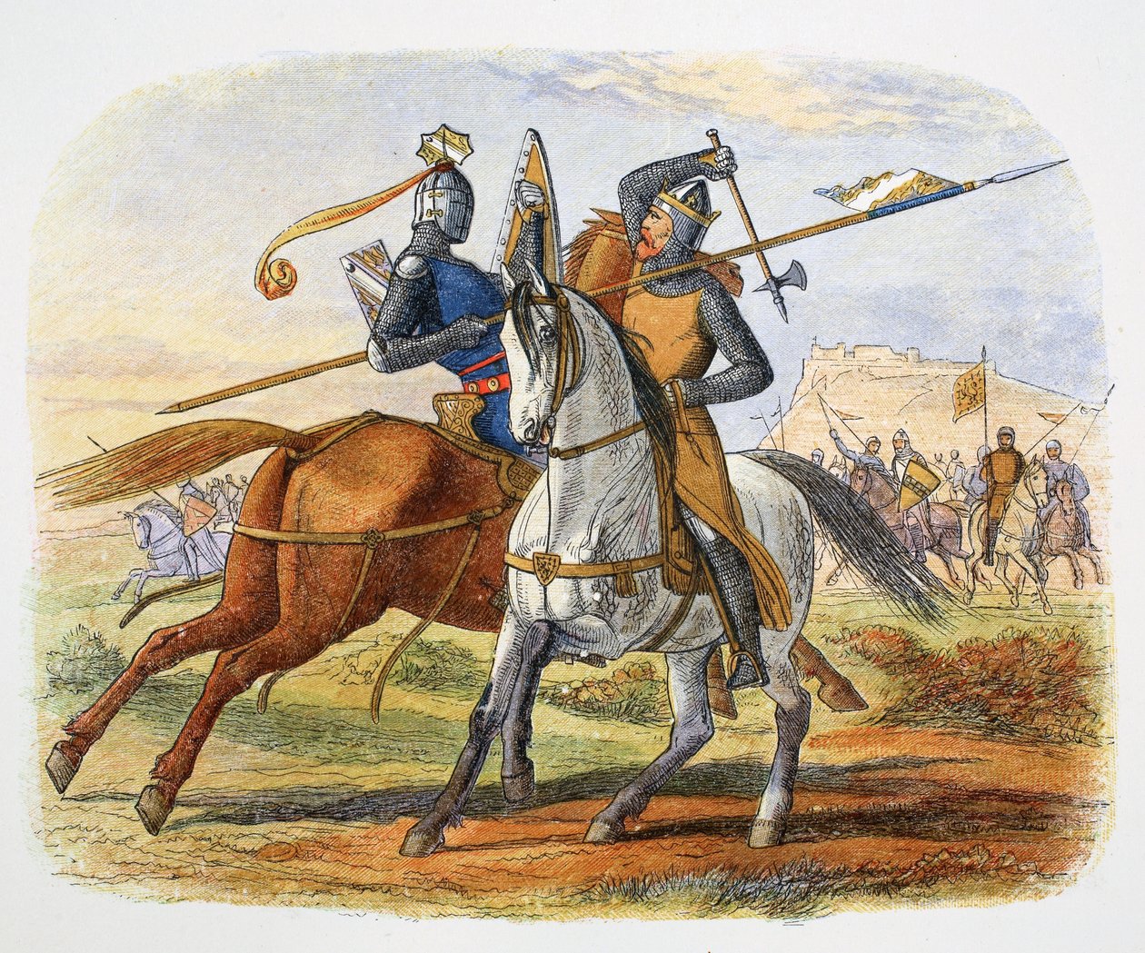 ロバート・ザ・ブルースがサー・ヘンリー・ボーハンを殺害、バノックバーンの戦い、スコットランド、1314年 1864年 作： ジェームズ・ウィリアム・エドマンド・ドイル