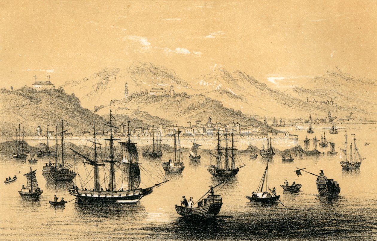 1847年にイギリスの商取引に条約が締結した5つの港の1つであるアモイ。 作： ジェームズ・ウィリアム・ジャイルズ