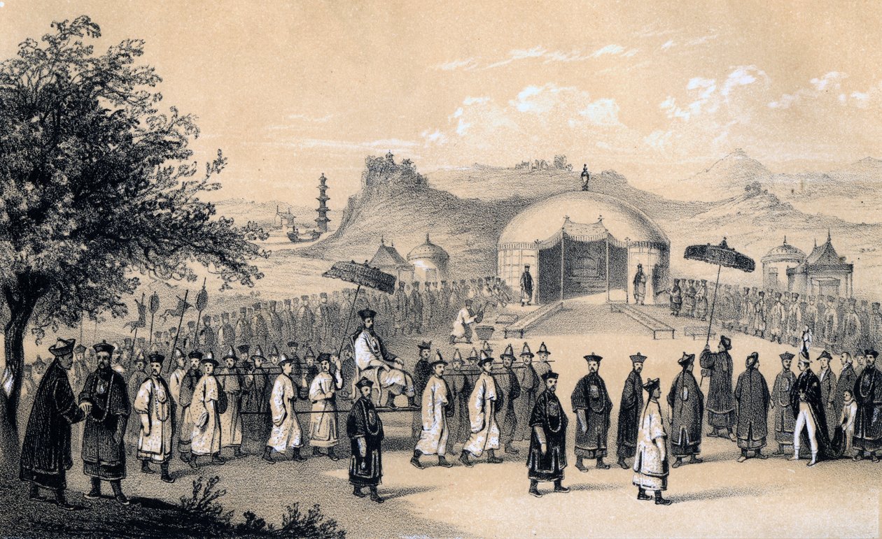 1847年イギリス大使を受け入れるための中国天皇のアプローチ 作： ジェームズ・ウィリアム・ジャイルズ