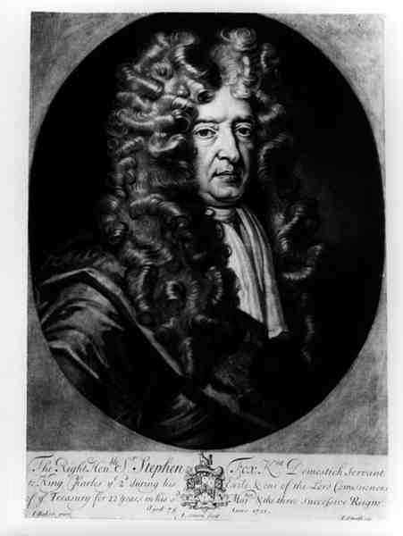 スティーブンフォックス卿（1627-1716）、75歳、J。サイモンの彫刻、1701年 作： ベイカーの後のジェームズ
