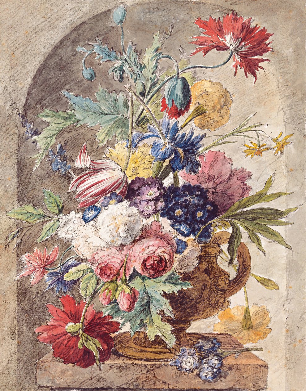 花の静物画c。 1734 作： ヤン・ヴァン・ホイサム