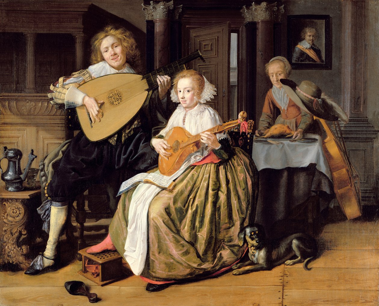 テオルボを演奏する若い男性とシッターを演奏する若い女性、c.1630-32 作： ヤン・ミエンセ・モレナー