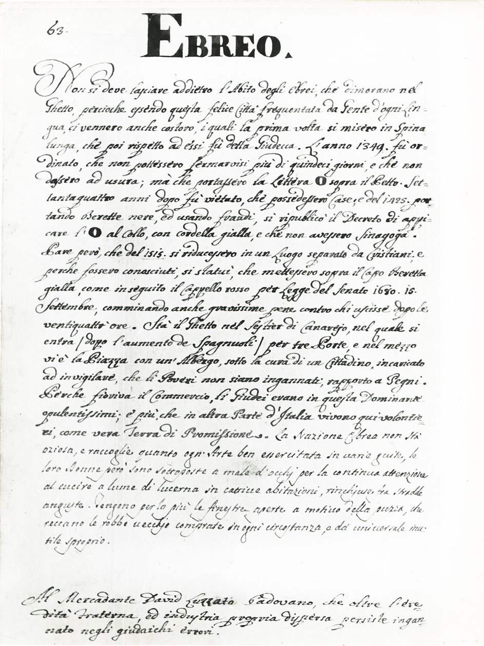 ユダヤ人、「Gli abiti dei Veneziani」（紙にペンとインク）のページ（付随する図については188193を参照） 作： ヤン・ヴァン・グレーベンブローク
