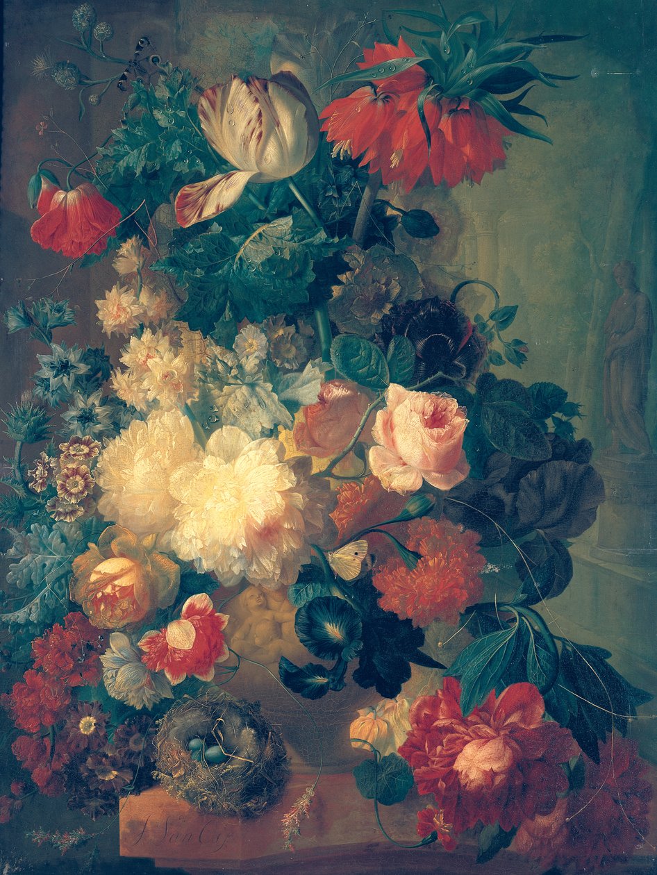 鳥の巣と花瓶の花 作： Jan van Os