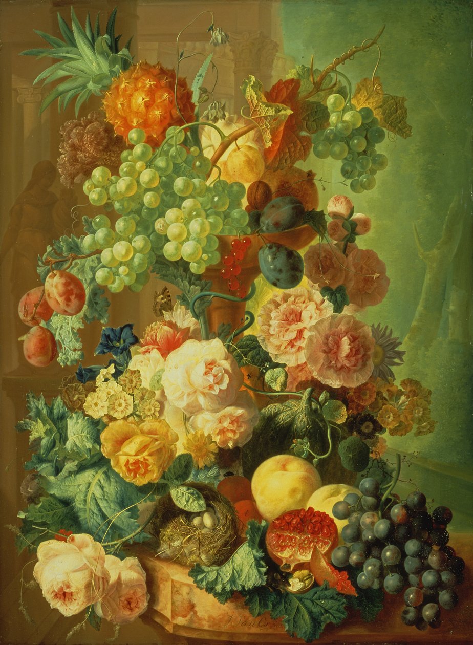 果物と花のある静物 作： Jan van Os