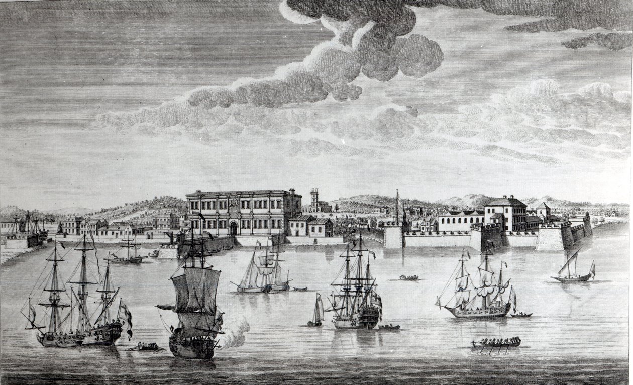 イギリスの東インド会社に属するマラバール海岸のボンベイ、1754 作： ヤン・ファン・ライン