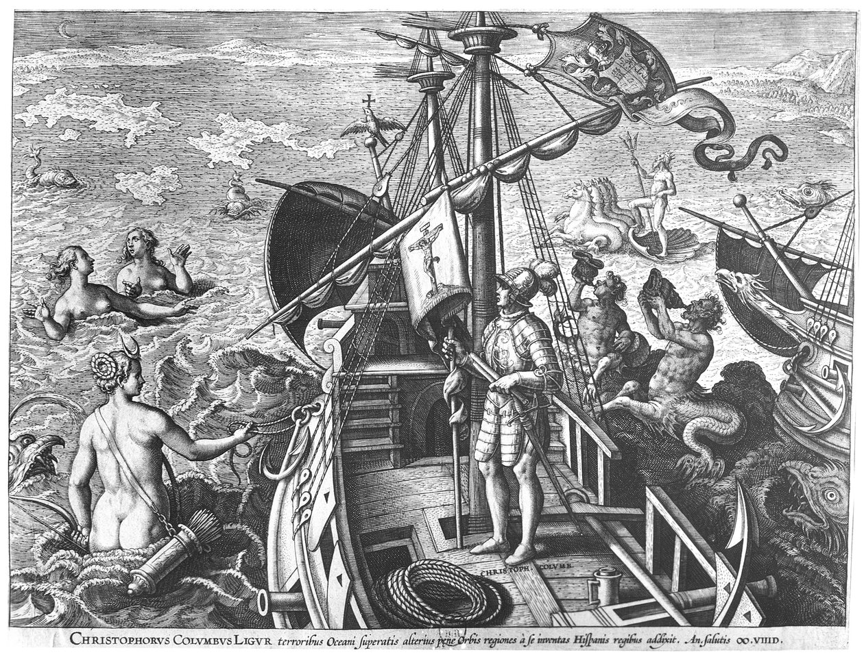 クリストファーコロンブス（1451-1506）がカラベルに乗ってアメリカを発見 作： ヤン・ファン・デル・ストレイト