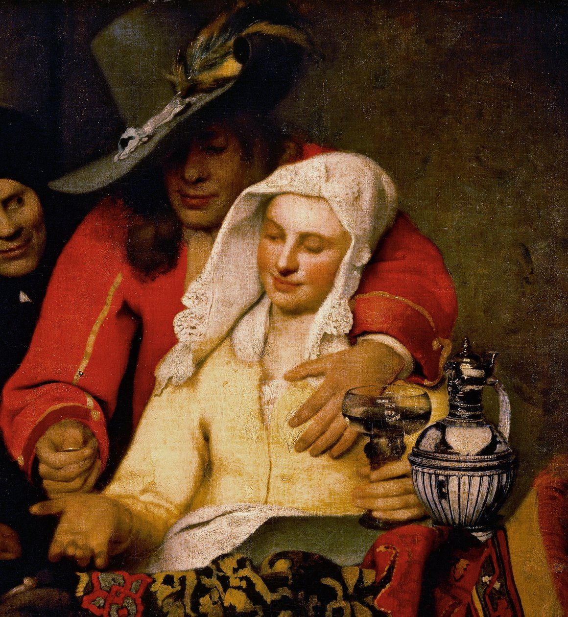 胸を触る女性にコインを差し出す男性（『The Procuress』より）。 作： ジョン・フェルメール