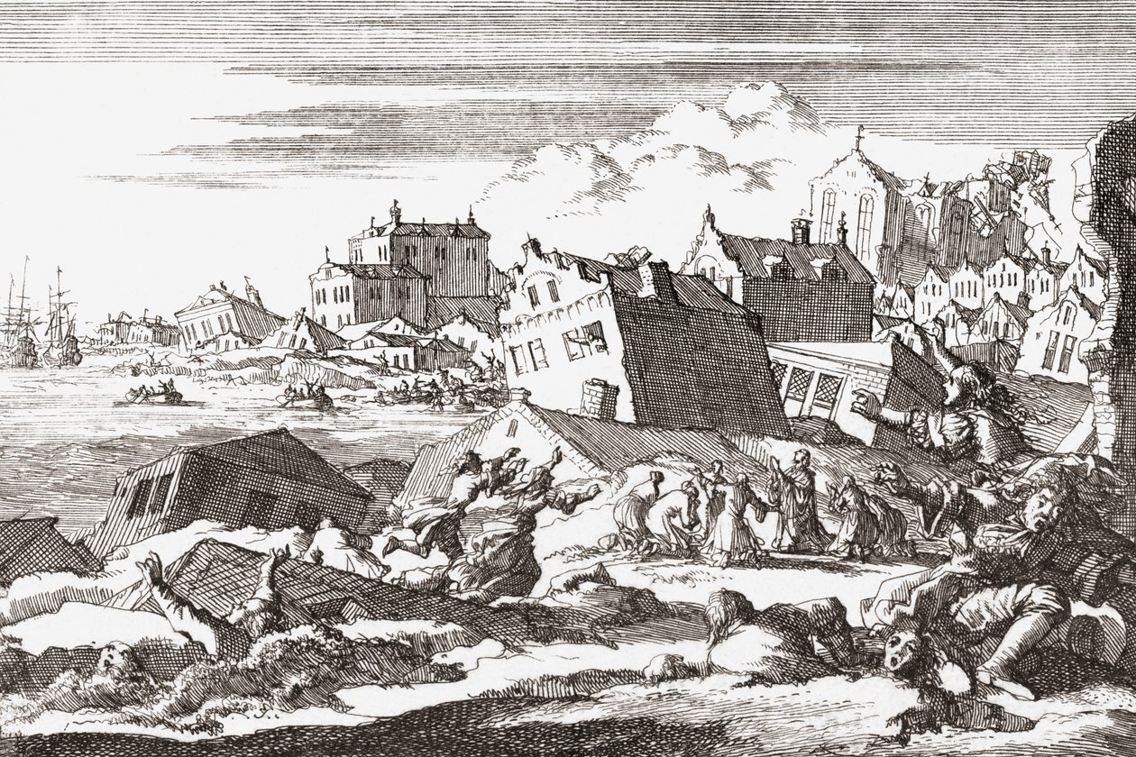 1692年、ジャマイカのポートロイヤルで地震。 作： Jan（後）Luyken