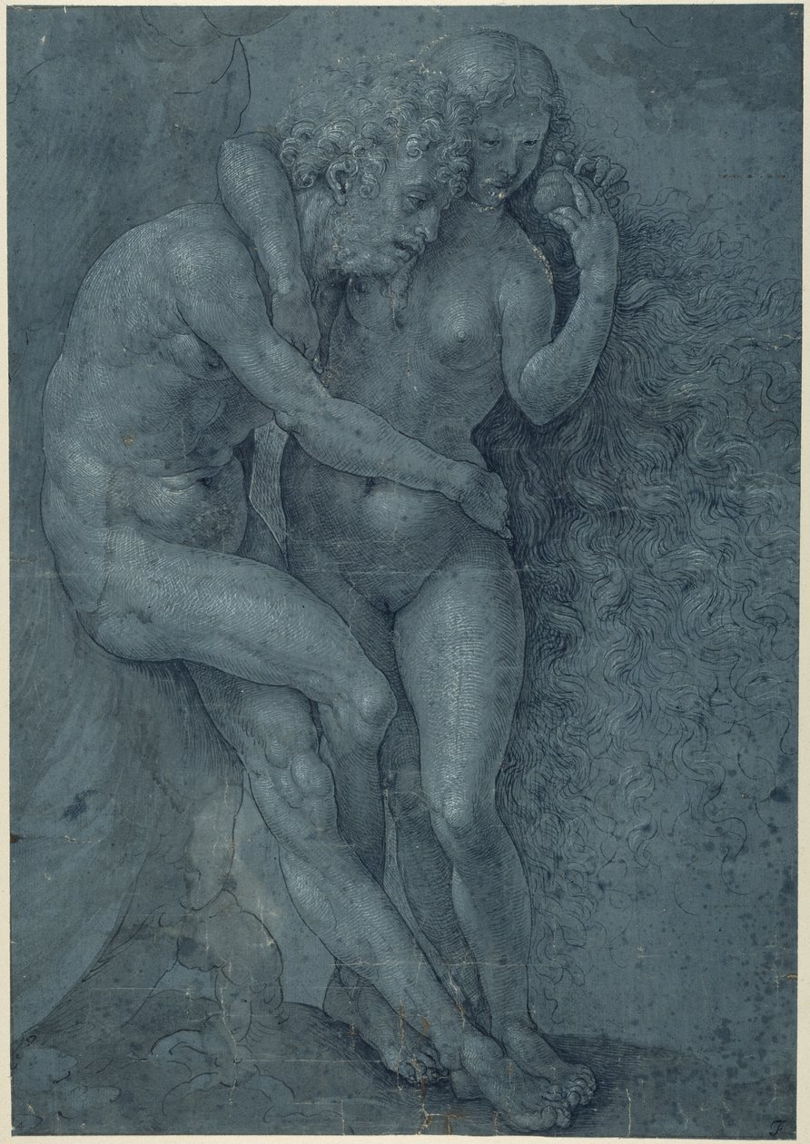 アダムとイブ」（紙にペン、墨、白のボディカラー 作： ヤン（c.1472-c.1533）ゴサート