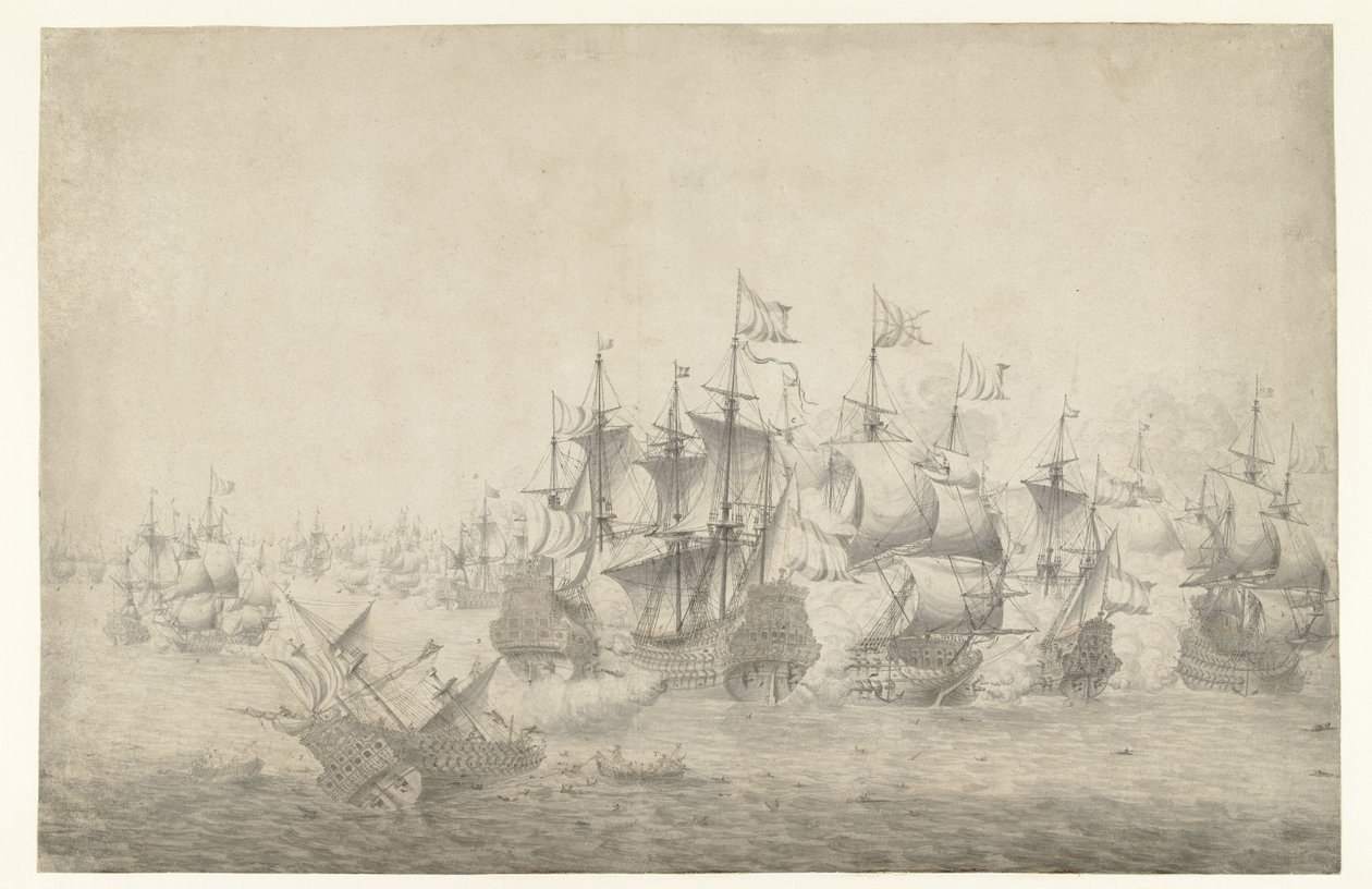 海戦、おそらく 1665 年 6 月 13 日のローストフト (左シート) 作： Jan Abrahamsz Beerstraten（おそらく）