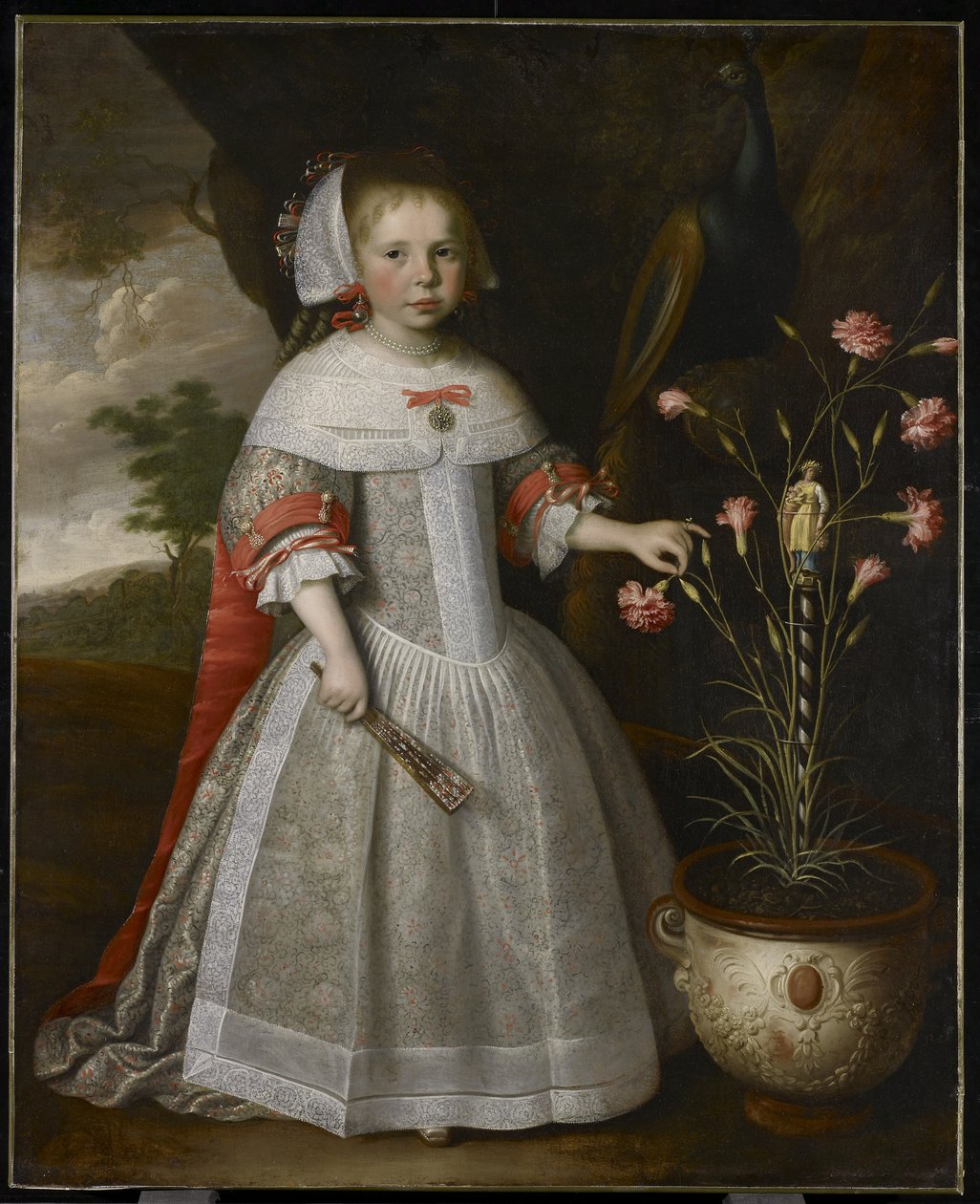 カーネーションを持つ少女の肖像、1663年 作： ヤン・アルベルツ・ロティウス