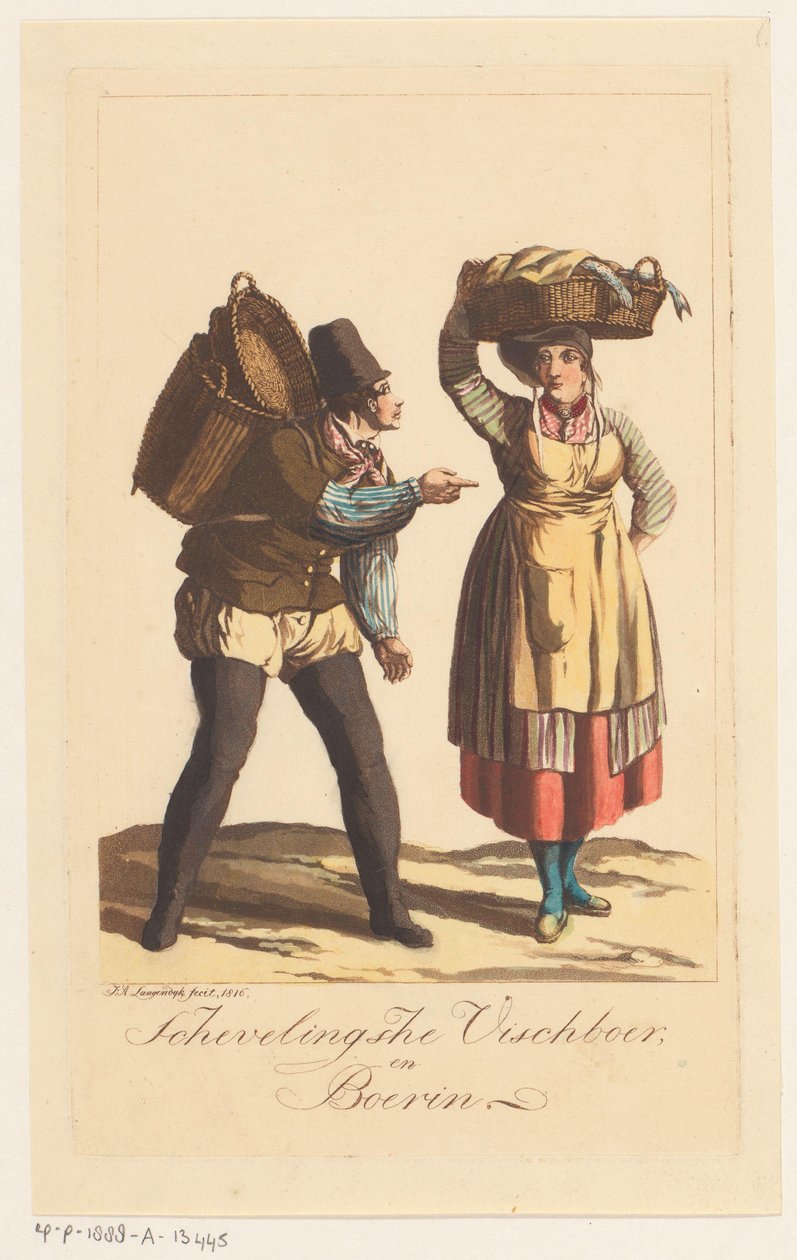 スヘフェニンゲンの漁師の種類 Scheveningen Visch Boer、および Boerin (オブジェクトのタイトル) 作： Jan Anthonie Langendijk Dzn
