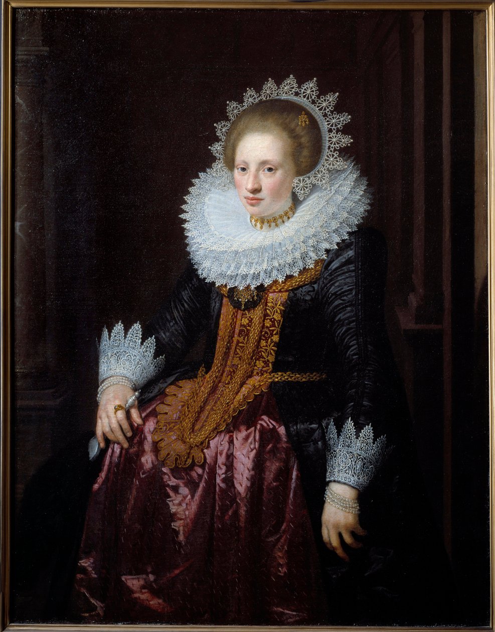 女性の肖像 旧名：ヴァン・フォーレンホーフェン夫人の肖像 ヤン・ファン・ラーヴェスタイン（1570-1657）の絵画（ec.holl.） 1620年 日。1,34x1,04 m リール、ミュゼ・デ・ボザール 作： ヤン・アントニス。ヴァン・ラヴェステイン