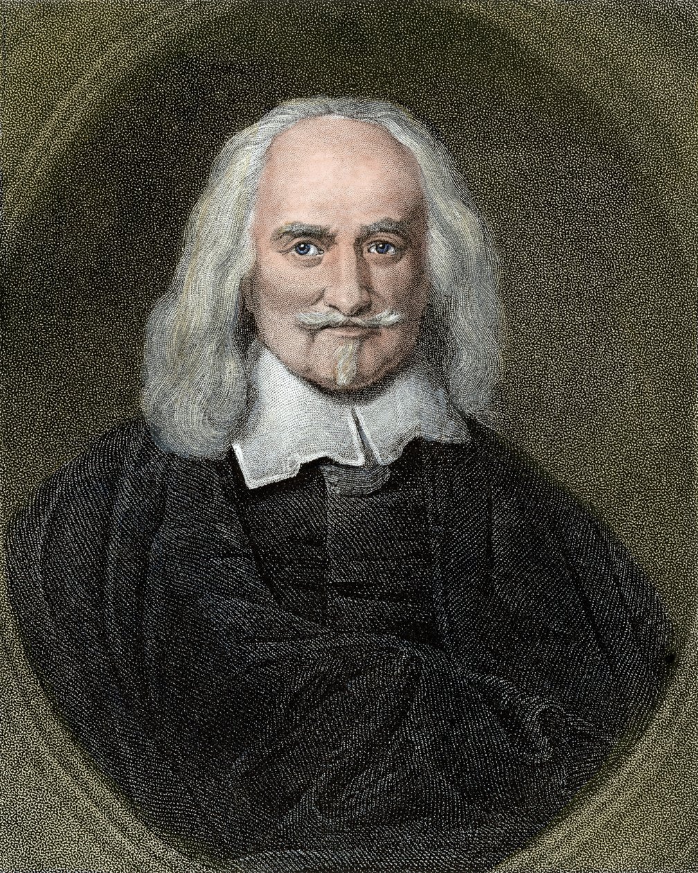 Thomas Hobbes (1588-1679) イギリスの哲学者の肖像。 19世紀のカラー彫刻。 作： Jan Baptist (後) Jaspers