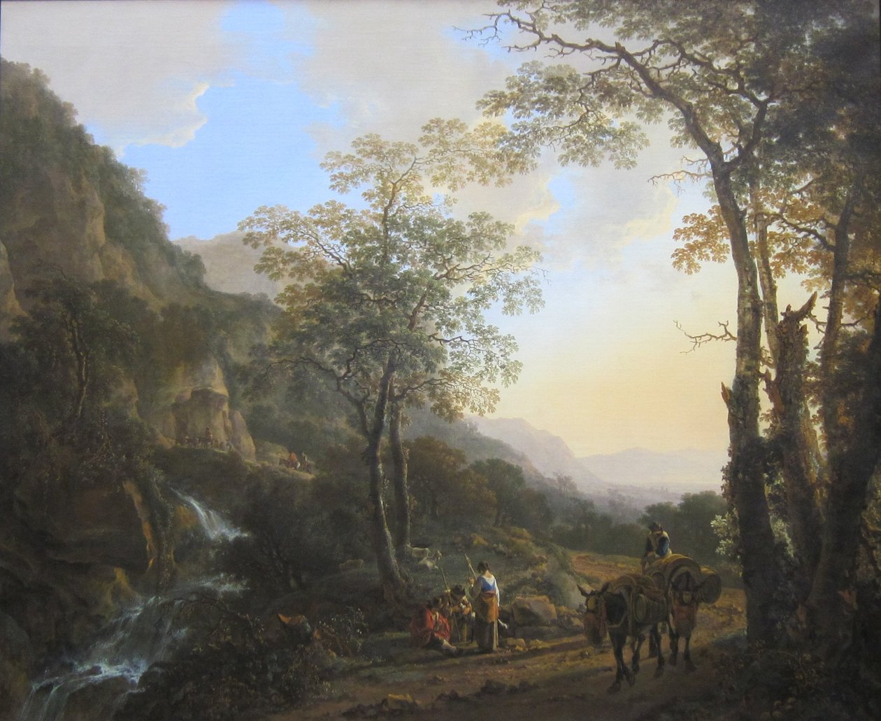 オランダ：休息する羊飼いのいる南部の山の風景 道行く旅人のいるイタリア風の風景 作： Jan両方