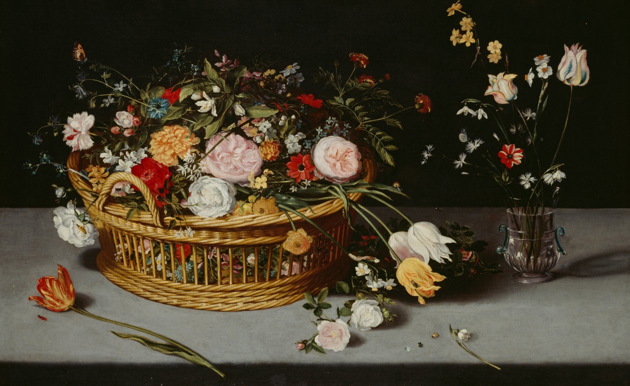 籠と花瓶のある静物」1620年頃 作： Jan Brueghel the Younger