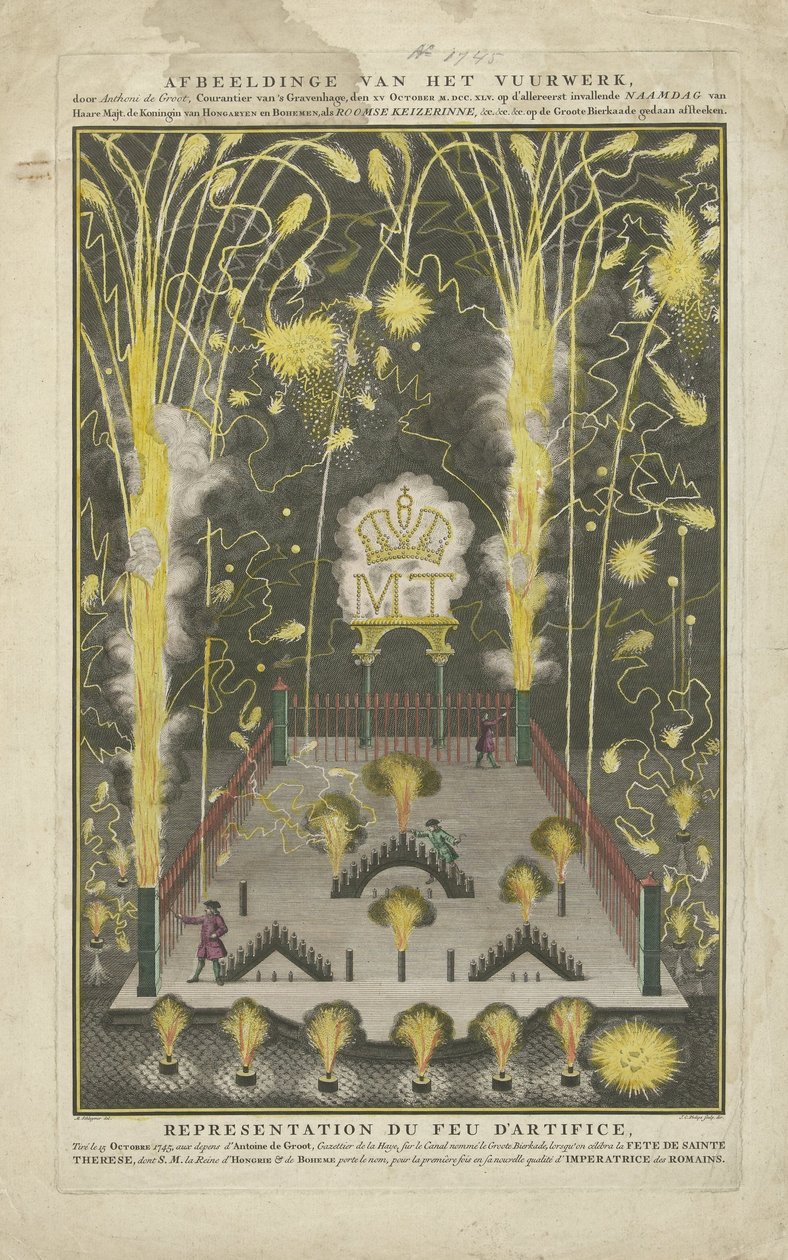 Feuerwerk abgefeuert am 15. Oktober 1745, dem Namenstag von Maria Theresia, im Auftrag von Anthoni de Groot von Jan Caspar Philips