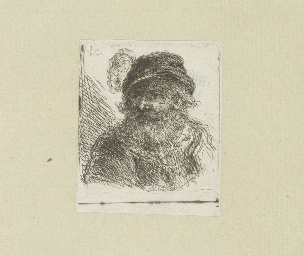 Bebaarde man puts pluimhoed The Compleat Work of Etchings by John Chalon / Oeuvre Complette des Eaux Fortes par Jean Chalon (シリーズタイトル) 作： ヤン・シャロン