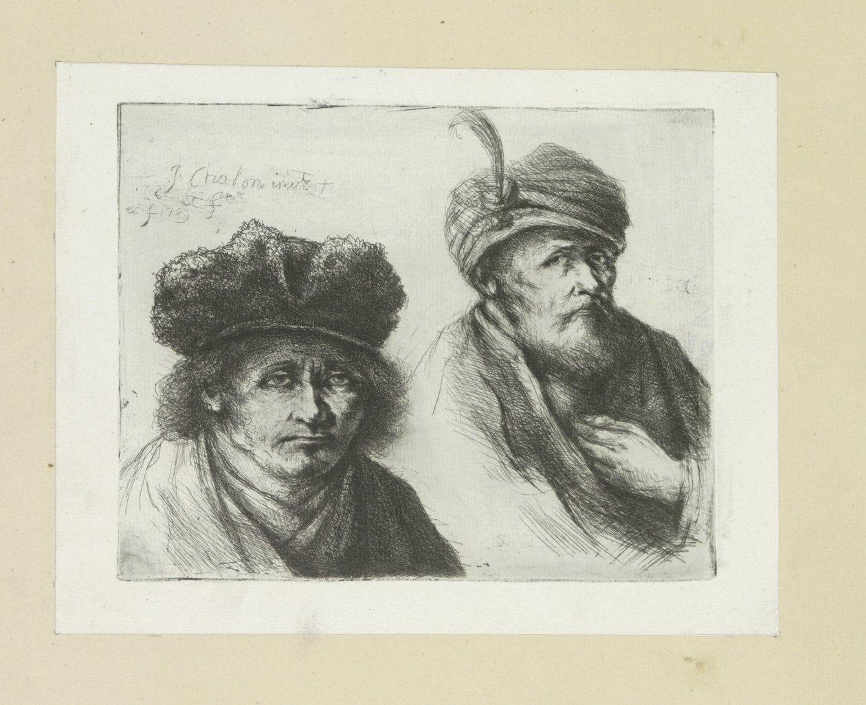 Twee mannen プット hoed に tulband The Compleat Work of Etchings by John Chalon / Oeuvre Complette des Eaux Fortes par Jean Chalon (シリーズ名) 作： ヤン・シャロン