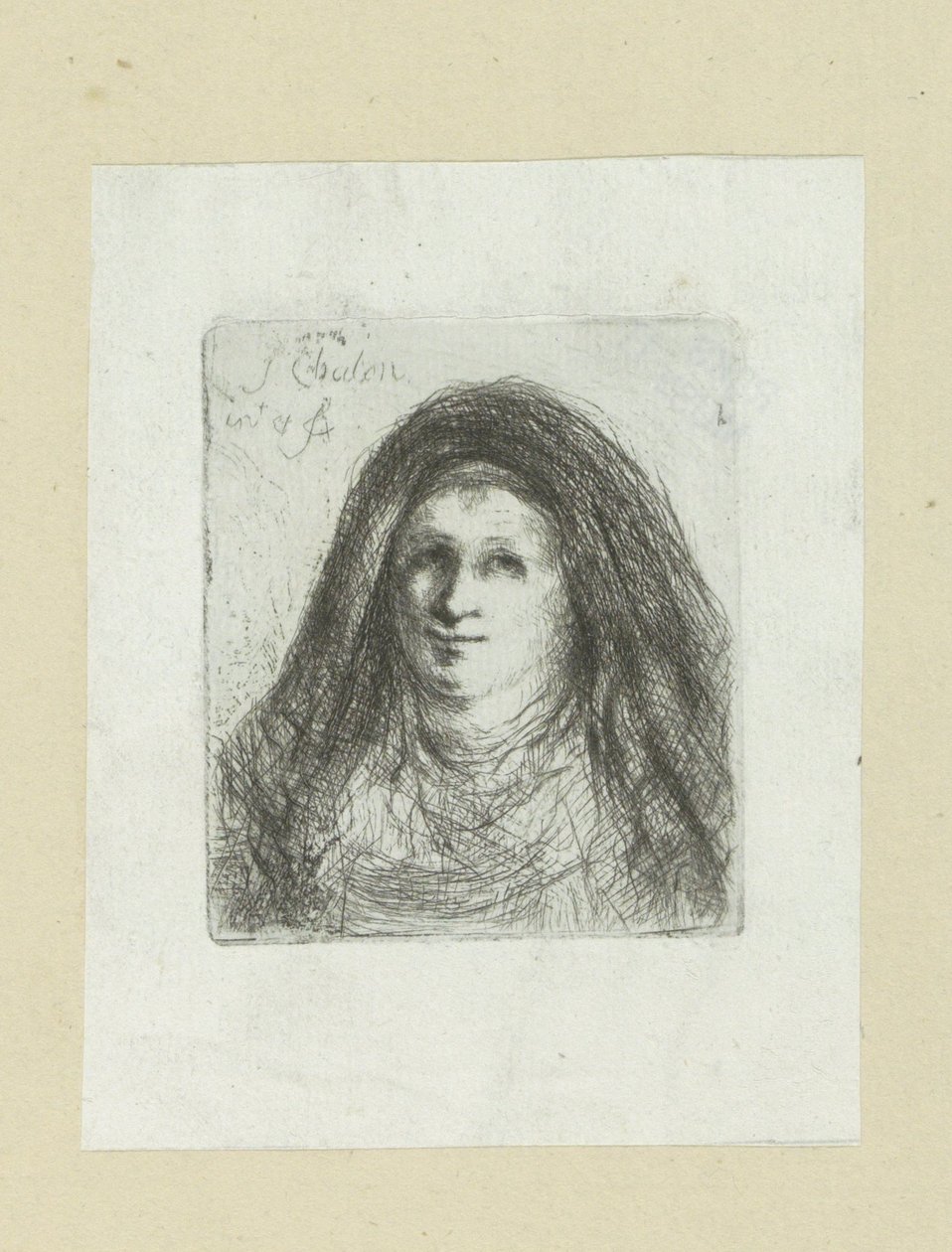 スカーフを巻いた大人の女性 The Compleat Work of Etchings by John Chalon / Oeuvre Complette des Eaux Fortes par Jean Chalon (シリーズ名) 作： ヤン・シャロン