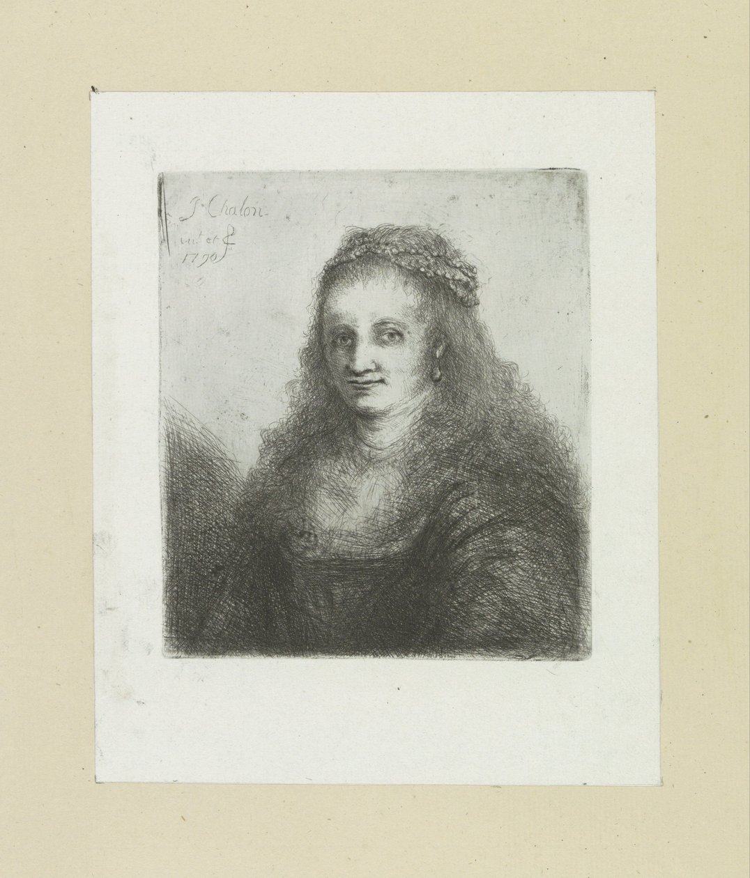 彼女の髪に真珠のネックレスを持つ女性 The Compleat Work of Etchings by John Chalon / Oeuvre Complette des Eaux Fortes par Jean Chalon (シリーズ名) 作： ヤン・シャロン