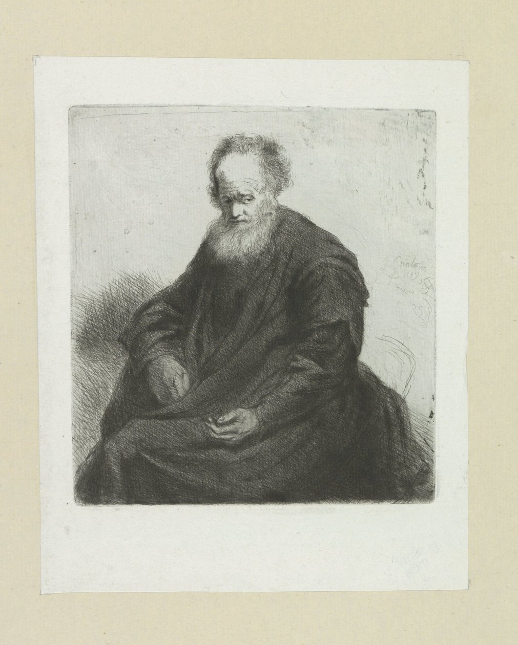 Zittende oude man met ランジ コート The Compleat Work of Etchings by John Chalon / Oeuvre Complette des Eaux Fortes par Jean Chalon (シリーズ名) 作： ヤン・シャロン