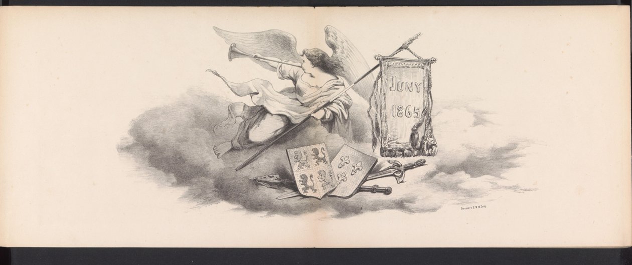ライデン学生のマスカレード、1865年（タイトル） 1865 年 6 月 6 日にライデン学生団のメンバーが開催した衣装を着た行進。 作： ヤン・ダニエル・コルネリス カレル・ウィレム・バロン・ド・コンスタン レベック