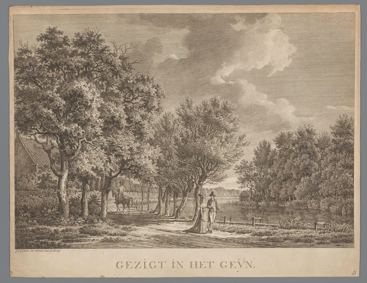 ゲインのほとりを歩くカップルのいる風景 Gezigt in het Geÿn (オブジェクトのタイトル) 作： ヤンエバートグレイブ