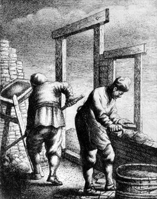 煉瓦職人（職業画報より）1635年頃（銅版画 作： ヤン・ゲオルク・ヴァン・フリート