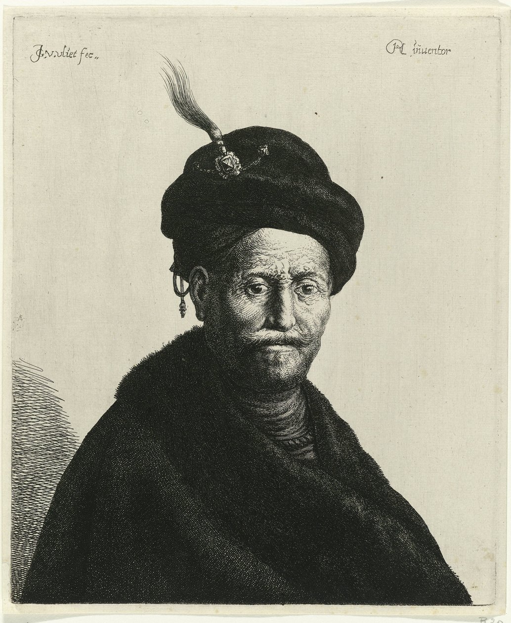 ターバンを巻いた男性の胸像 Tronies after Rembrandt (シリーズタイトル) 作： Jan Gillisz van Vliet