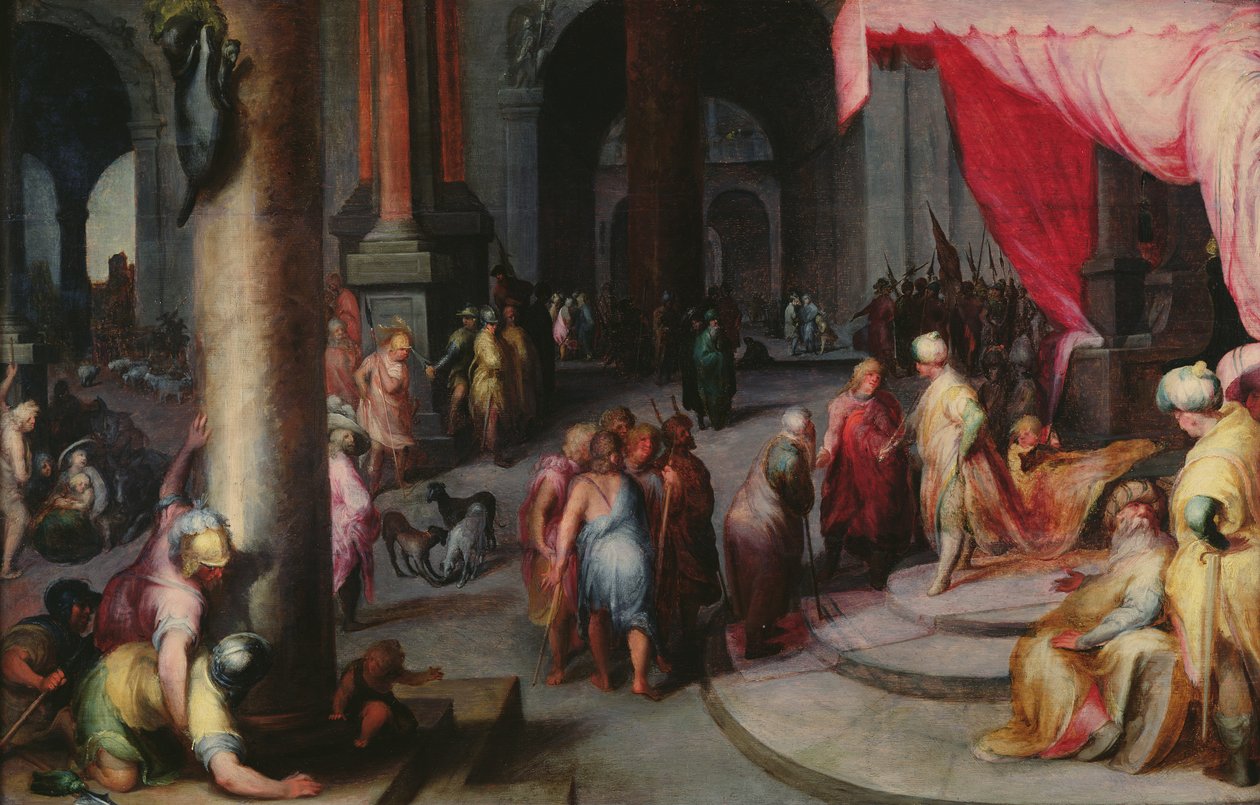 ジョセフはファラオに父と兄弟を紹介します。1590年頃 作： ヤン・ハルメンス・ミュラー