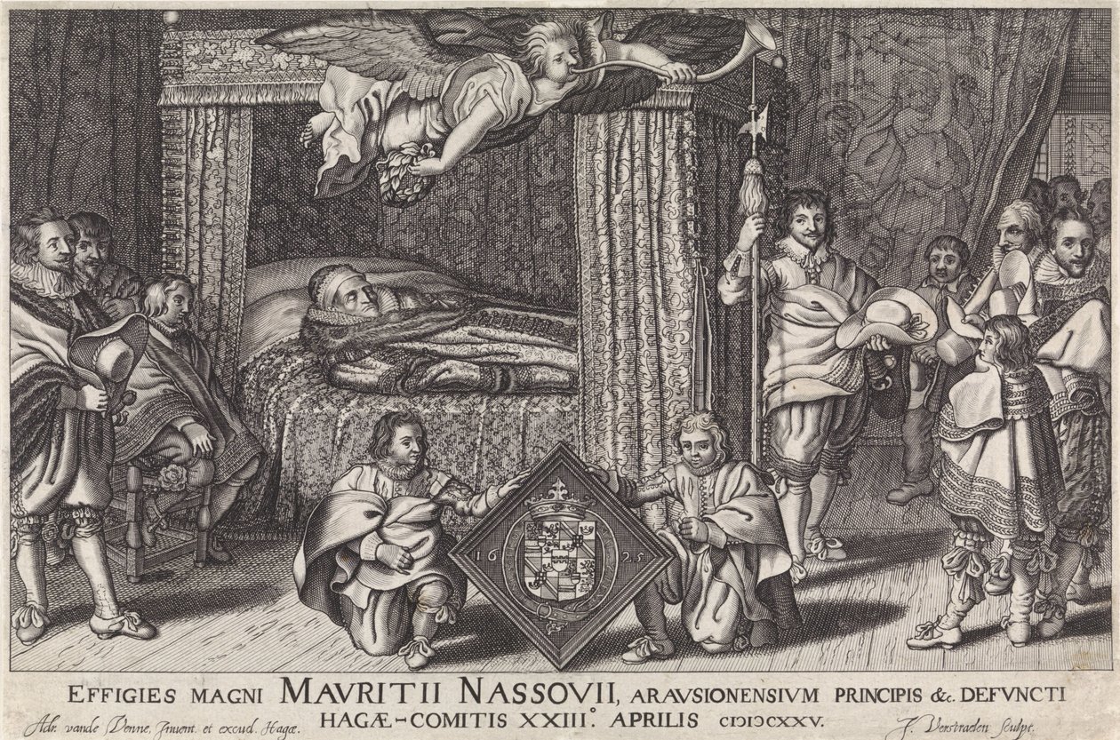 Paradebed van Prins Maurits、1625 Arausion の王子である偉大な Maurice Nassouii の肖像など。 死亡したハーグ・コミティスXXIIIの 1825 年 4 月 (オブジェクトのタイトル) 作： Jan Hendrikszブロードキャスト