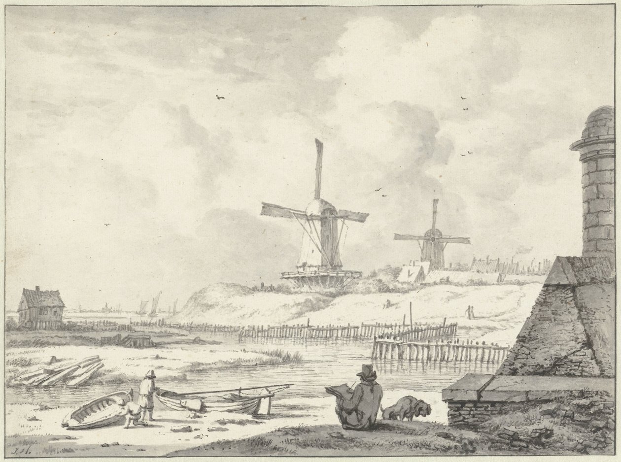 Haarlemmerpoort の外、Hoogendijk で冗談を言う製図工 作： Jan Hulswit