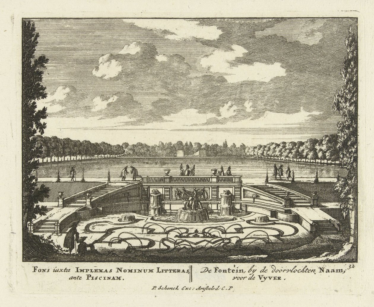 Paleis Het Loo、1695-1705の庭園にある大きな池の噴水 作： ヤン・アイ・ヴァン・コール