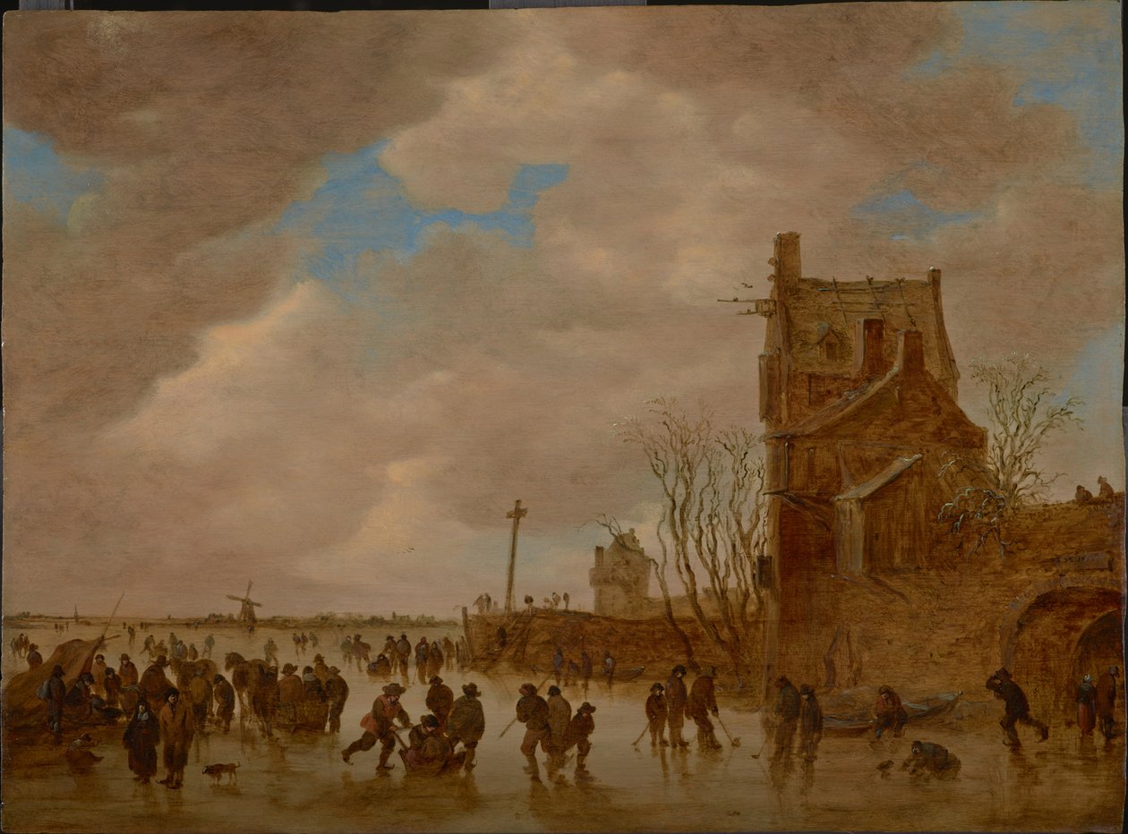 橋塔の前の氷の楽しみ、1655 作： Jan Josefsz Goyen van