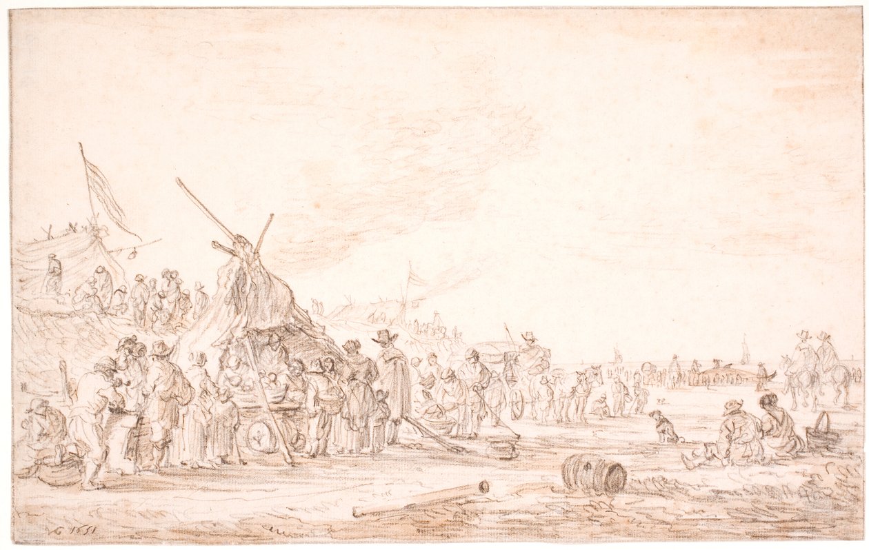 浜にクジラがいる海岸の風景 作： Jan Josefsz van Goyen