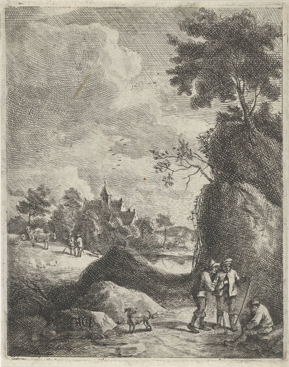 旅行者と 2 人の羊飼いのいる風景 作： Jan Lauwryn Krafft（I）