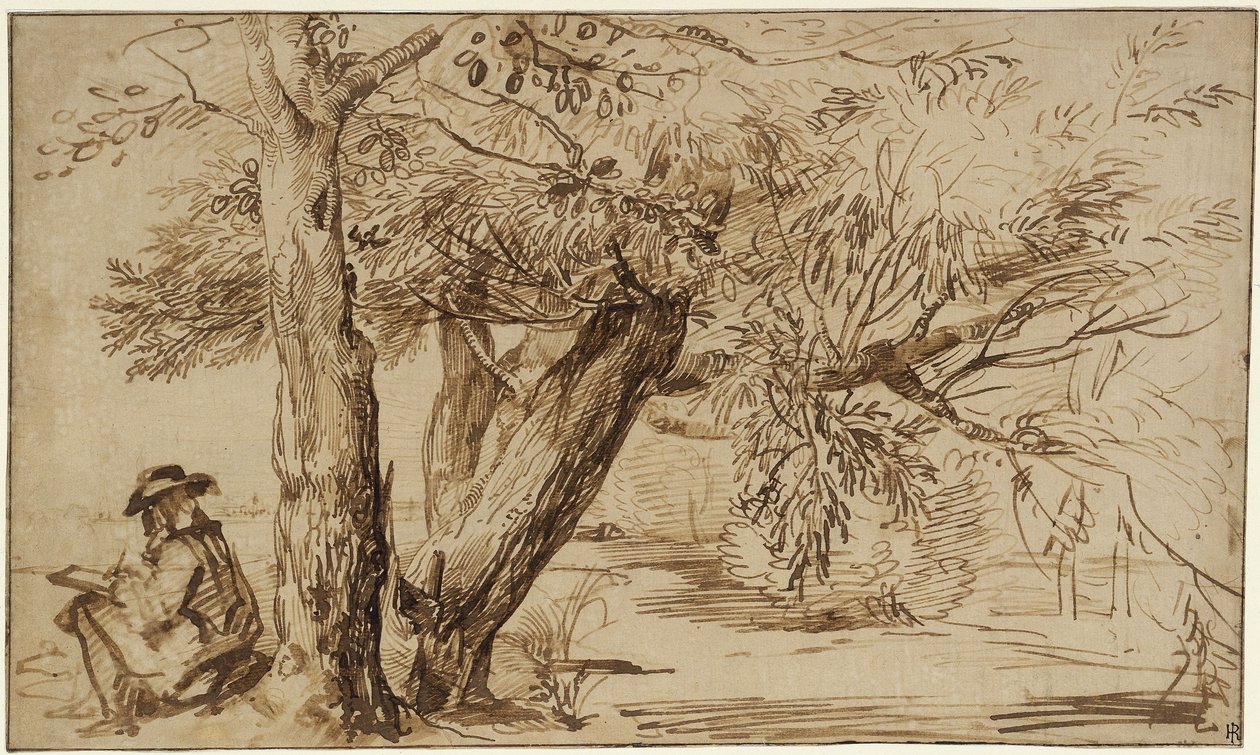 森の端で絵を描く画家のいる風景 作： ヤン・リーベンス