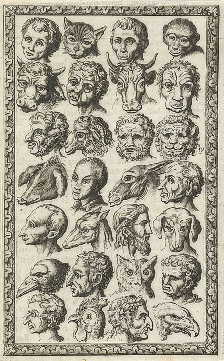 人間と動物の28頭（28ペアヴァンメンセンエンド）。 1682年 作： ヤン・ルイケン