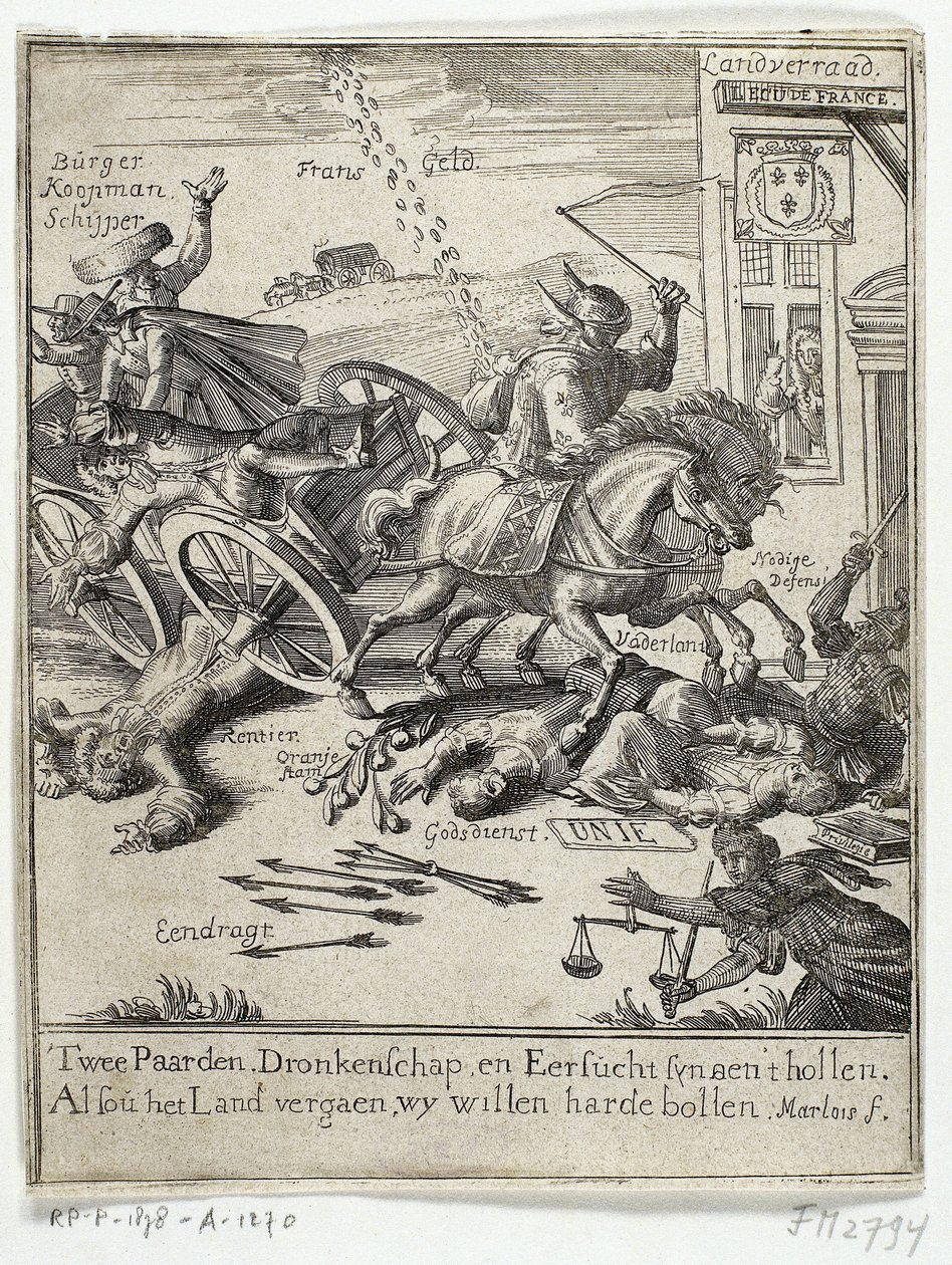 1690 年のアムステルダムのフランス志向の風刺画 作： Jan Marlois