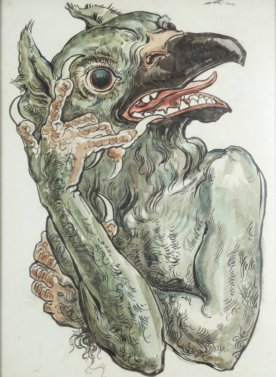 聖マリア教会の彩色画用下絵板 ― 鳥の頭を持つ悪魔 作： ヤン・マテイコ