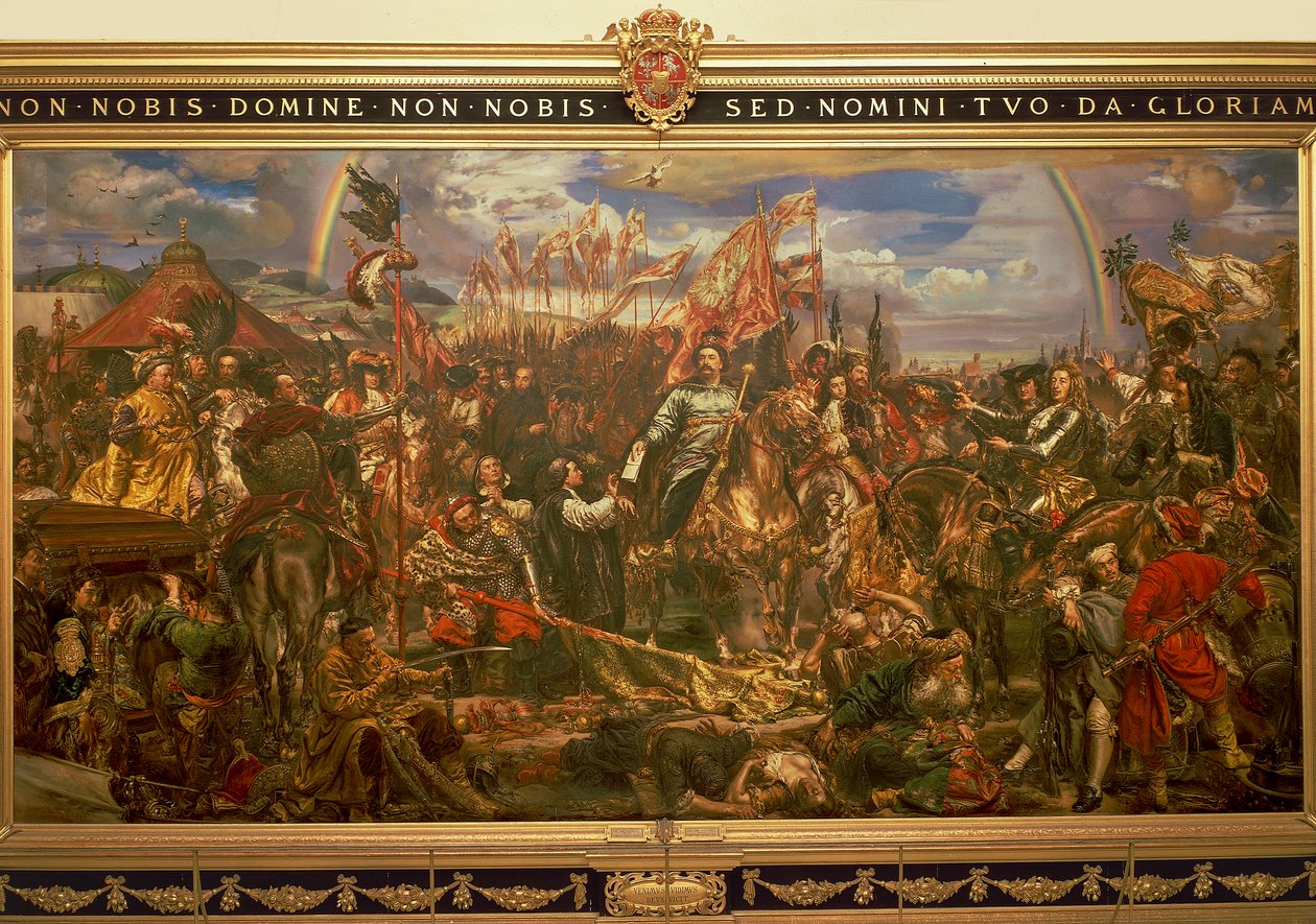 Jan Matejko または Jan Mateyko (1838-1893) による絵画。ヤン III ソビエンスキーがウィーンを解放し、教皇に勝利のメッセージを送る様子が描かれています。 作： ヤン・マテイコ