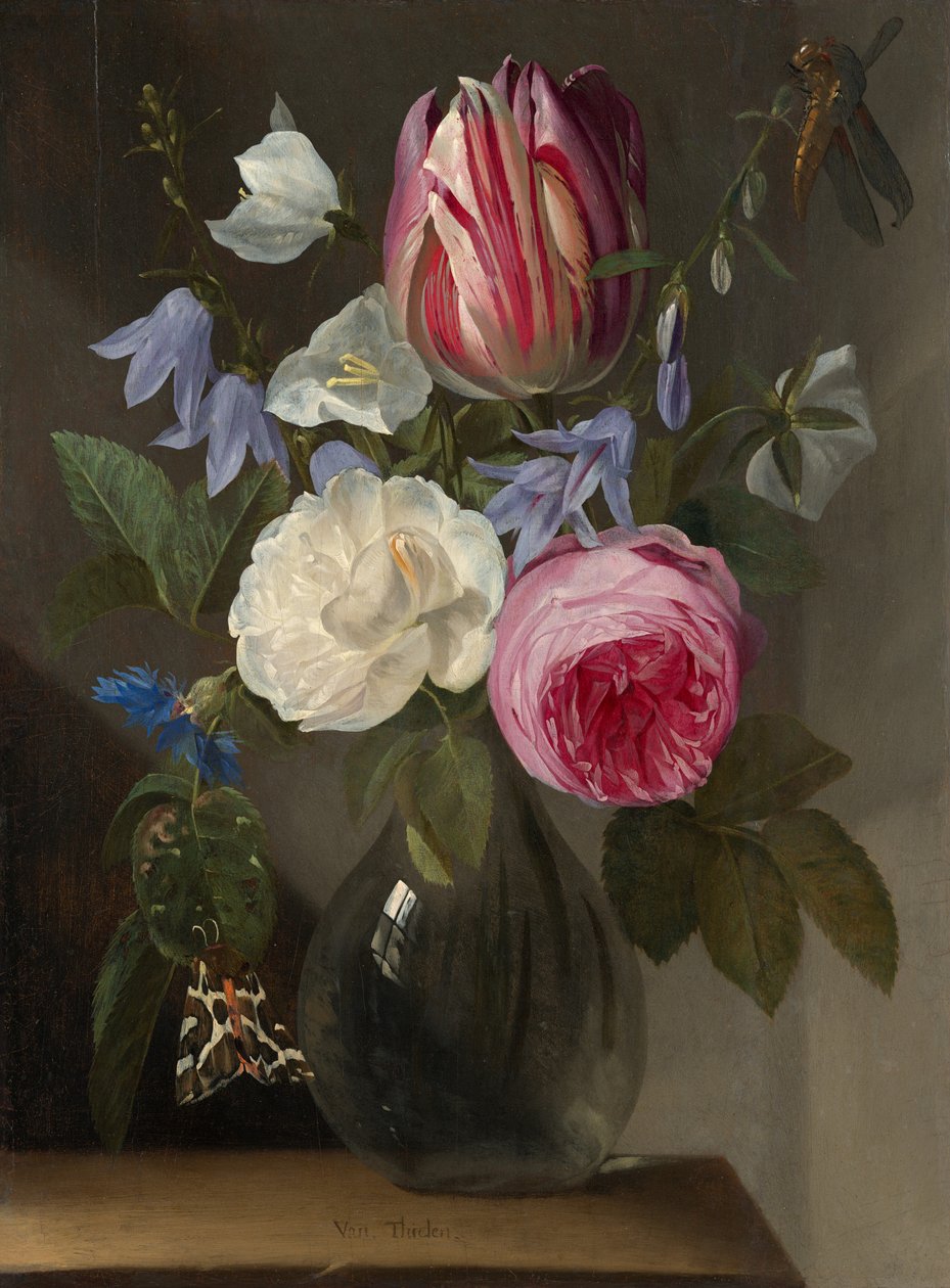 ガラスの花瓶に入ったバラとチューリップ c. 16501660。 作： Jan Philips van Thielen